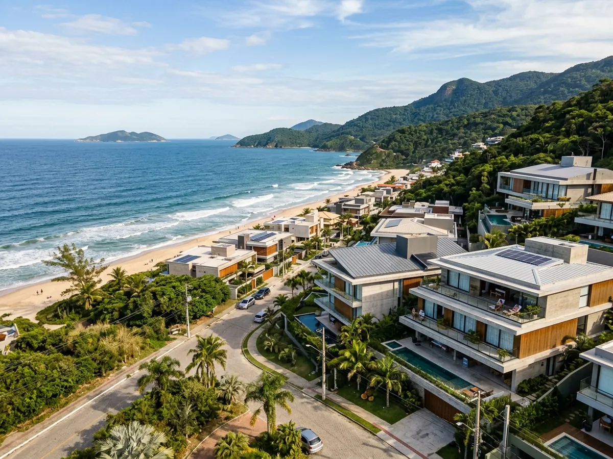 Casas próximas ao litoral de Florianópolis com telhados e calhas expostos à maresia