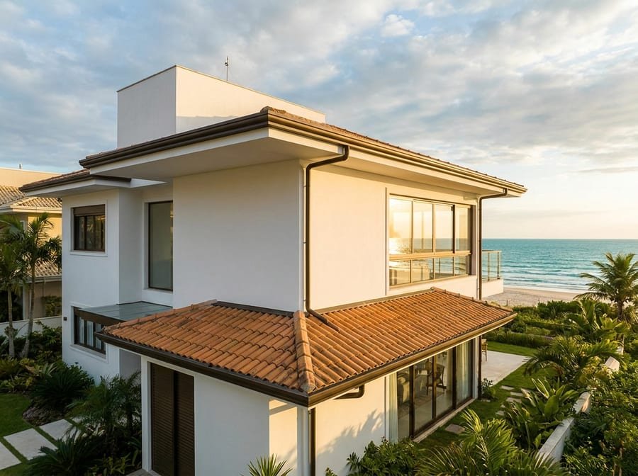 Rufos e pingadeiras em casa de praia, Jurerê Internacional, Florianópolis