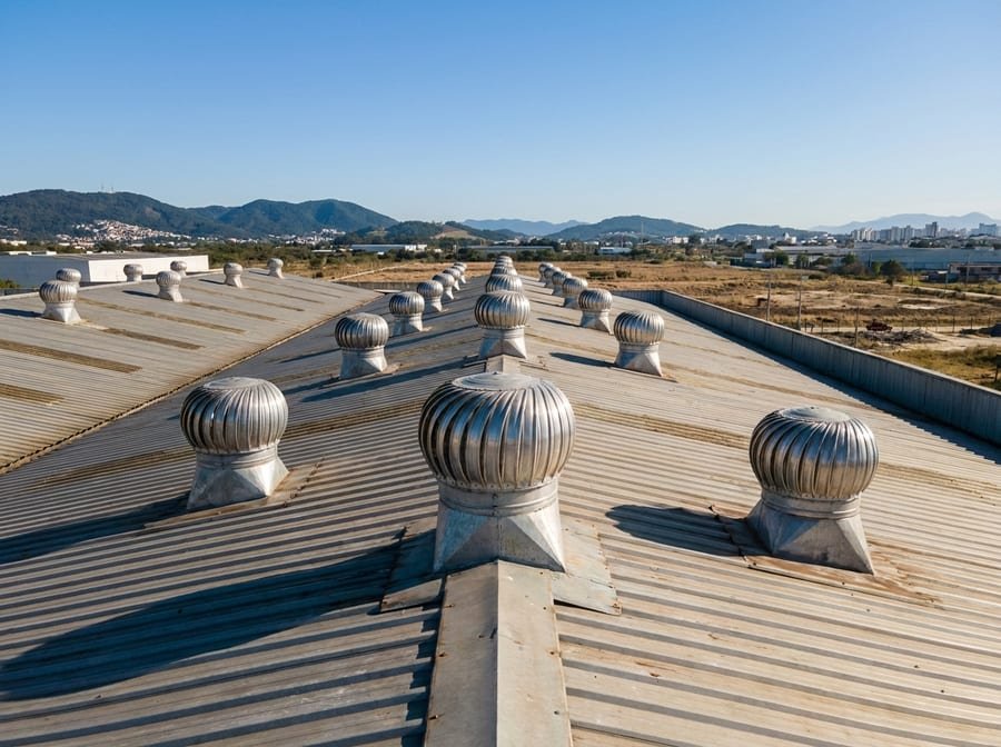 Exaustores eólicos em galpão de 800m², Pedra Branca, Palhoça